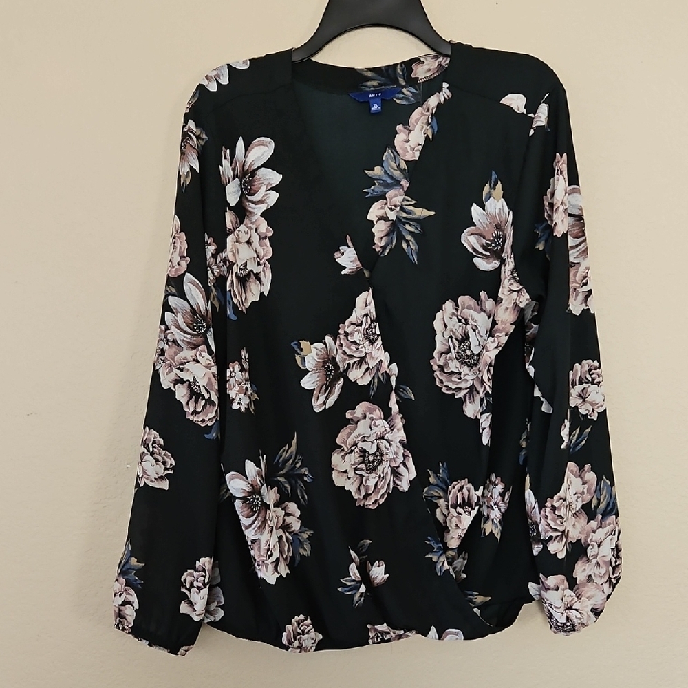 Apt. 9 Floral Green‎ Wrap Blouse XL